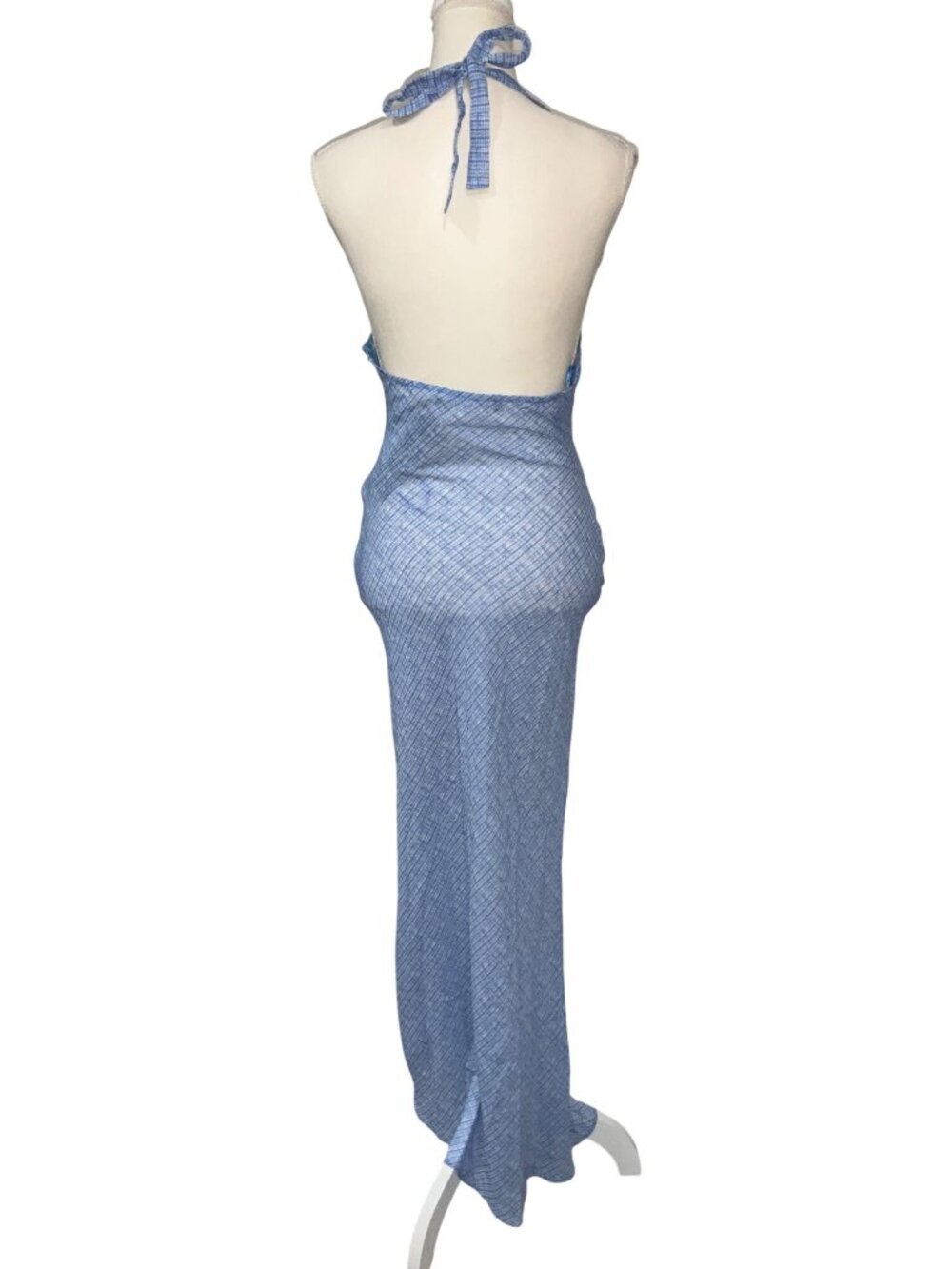 LIONESS Carrie Halter Dress in Blue Check Small New Womens Long maxi Gown - Picture 7 of 15